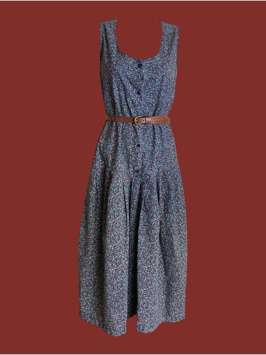 Vintage Dresses & Skirts - Vintage Blue Floral Button-Front Midi Dress